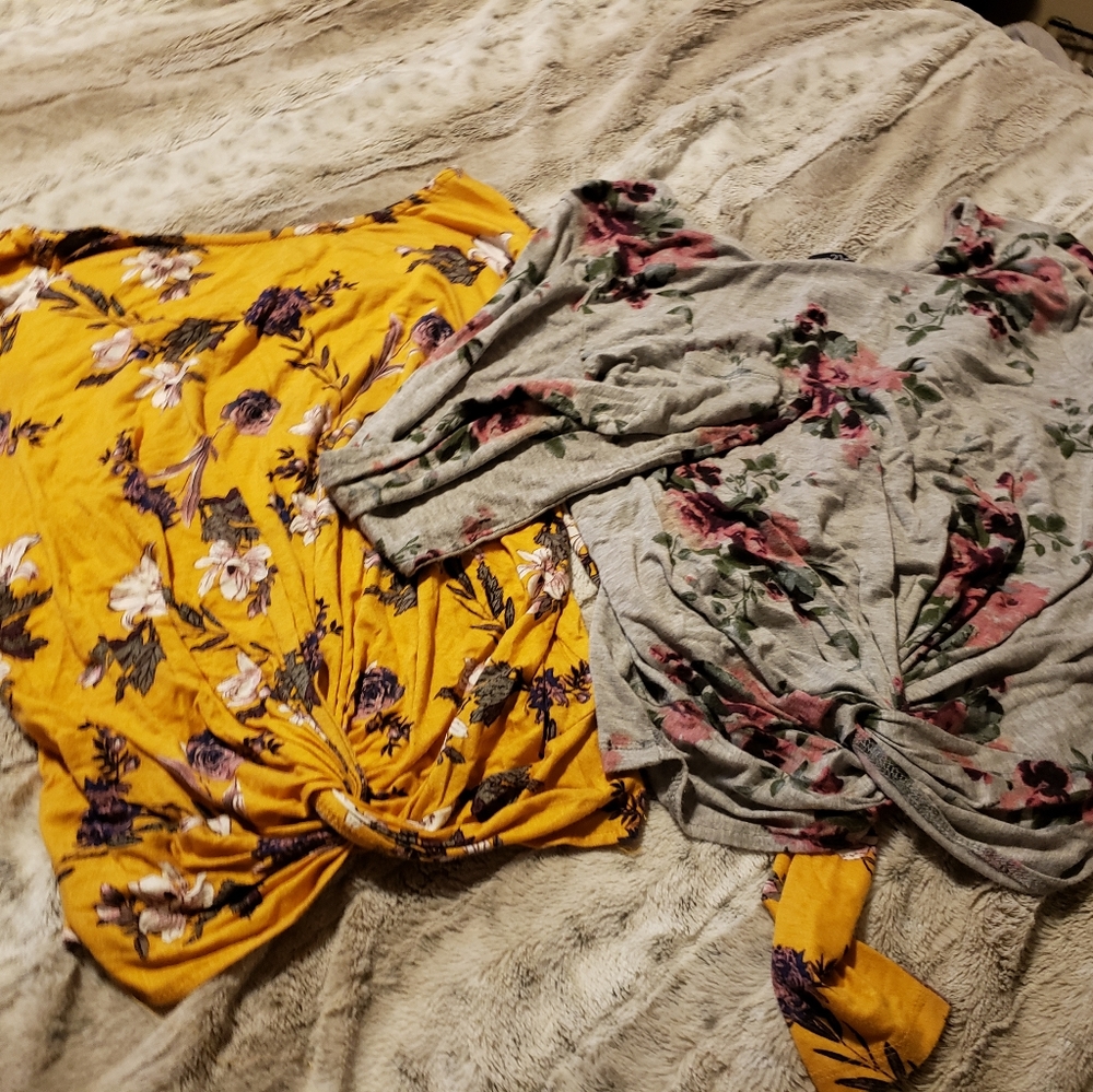 2 twist tie floral long sleeve tops